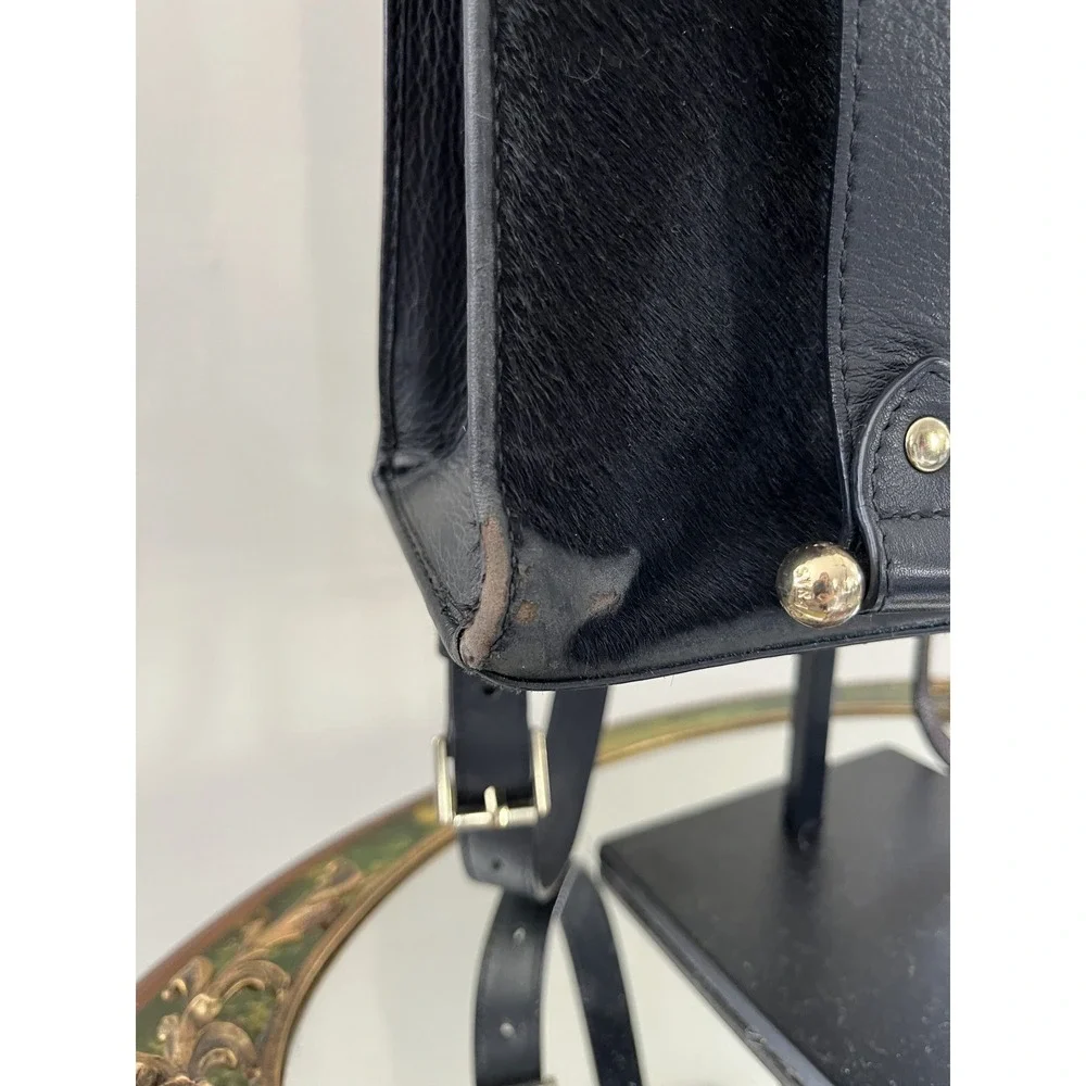 Strathberry Black Leather & Calf Hair Convertible Backpack Made in Spain